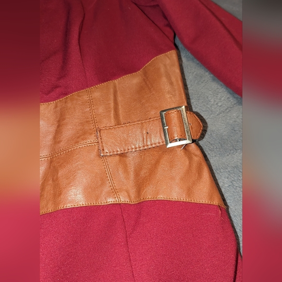 Nue by Shani Wine Colored Dress Brown Faux Leather Shape Wear Dress 14 - Picture 4 of 6